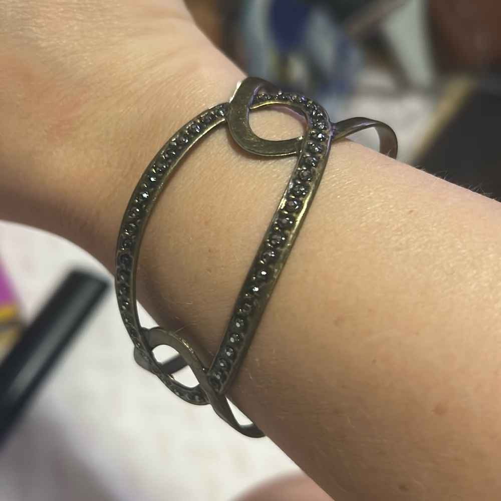 Dark Gold Cuff Bracelet with Black Rhinestones